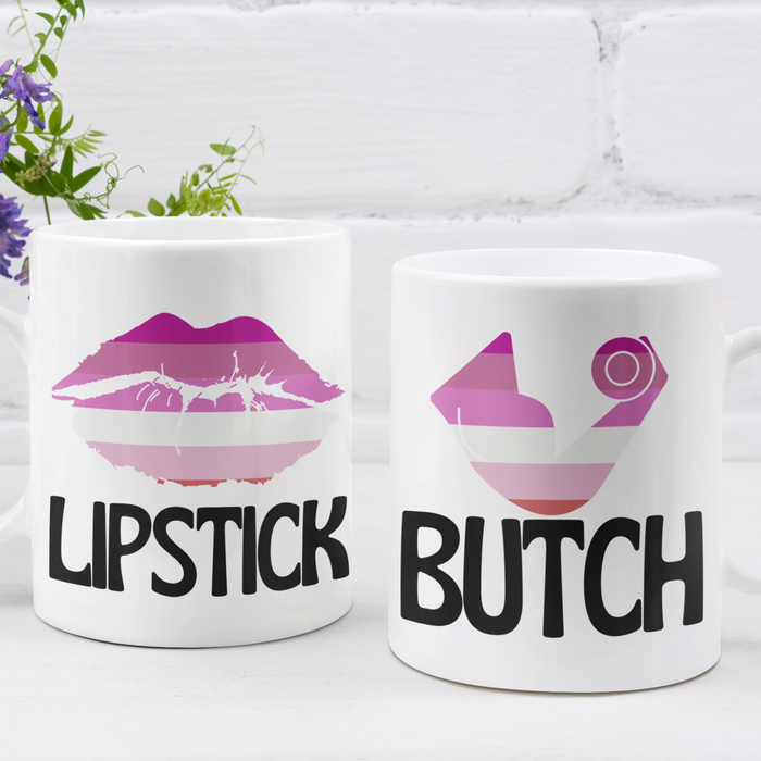 Butch & Lipstick Lesbian Couple Mug Set