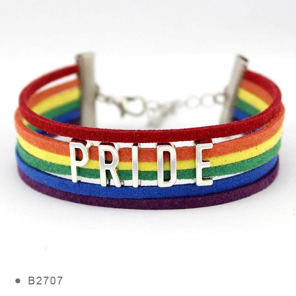 Gay Pride Leather Rainbow Bracelet